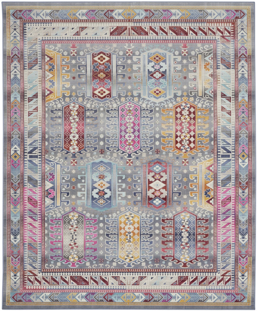HomeRoots 8' Distressed Floral Area Rug in Ivory, Gray, and Red - Non-Skid, Stain-Resistant, Durable Design 9' X 12' 551490
