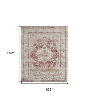Homeroots 9' X 12' Ivory Red And Brown Floral Distressed Non-skid Area Rug - Durable, Stain-resistant Comfort!  Polypropylene 551491