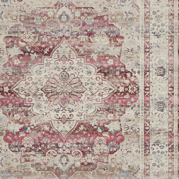 Homeroots 9' X 12' Ivory Red And Brown Floral Distressed Non-skid Area Rug - Durable, Stain-resistant Comfort!  Polypropylene 551491