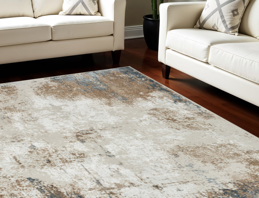 Homeroots 9' X 12' Ivory Charcoal And Taupe Abstract Distressed Non Skid Area Rug  Polyester 551493