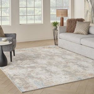 HomeRoots 5' Luxurious Ivory, Black, and Taupe Abstract Distressed Non-Skid Area Rug for Modern Homes 9' X 12' 551493