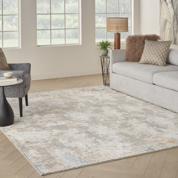 HomeRoots 5' Luxurious Ivory, Black, and Taupe Abstract Distressed Non-Skid Area Rug for Modern Homes 9' X 12' 551493