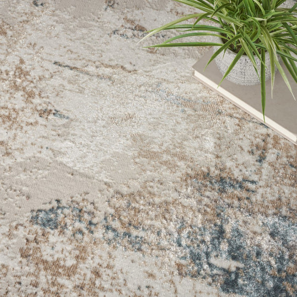 HomeRoots 5' Luxurious Ivory, Black, and Taupe Abstract Distressed Non-Skid Area Rug for Modern Homes 9' X 12' 551493