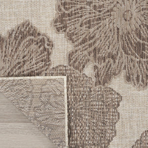 HomeRoots 9' X 12' Elegant Natural and Ivory Floral Indoor-Outdoor Area Rug for Timeless Home Style & Durability 551494