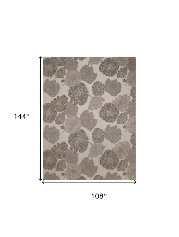 HomeRoots 9' X 12' Elegant Natural and Ivory Floral Indoor-Outdoor Area Rug for Timeless Home Style & Durability 551494