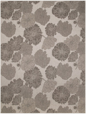 HomeRoots 9' X 12' Elegant Natural and Ivory Floral Indoor-Outdoor Area Rug for Timeless Home Style & Durability 551494