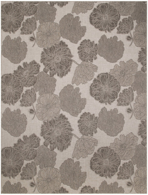 HomeRoots 9' X 12' Elegant Natural and Ivory Floral Indoor-Outdoor Area Rug for Timeless Home Style & Durability 551494
