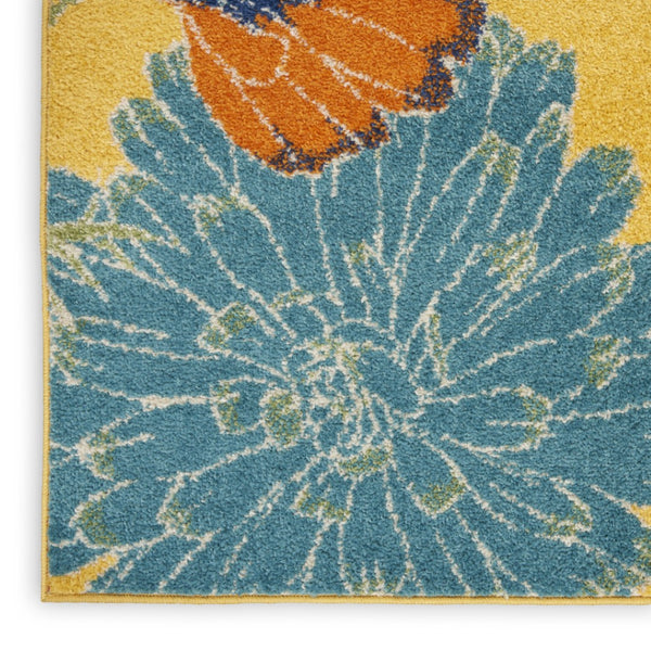 HomeRoots 9' Elegant Yellow Floral Power Loom Area Rug - Timeless Design for Living Rooms and Dining Areas 9' X 12' 551496