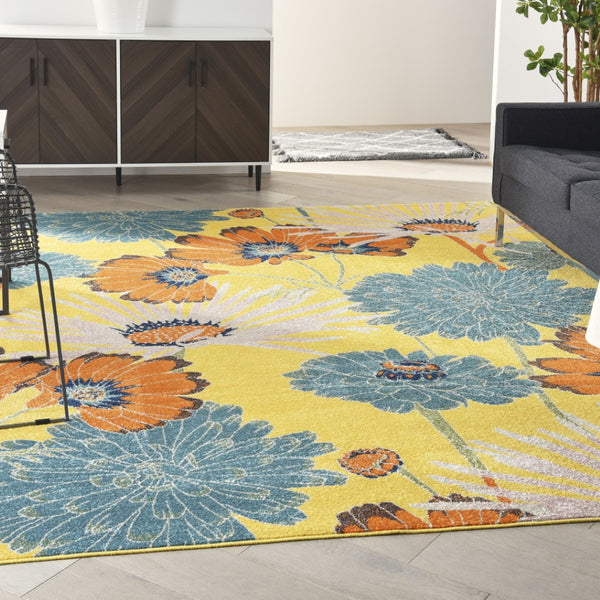HomeRoots 9' Elegant Yellow Floral Power Loom Area Rug - Timeless Design for Living Rooms and Dining Areas 9' X 12' 551496
