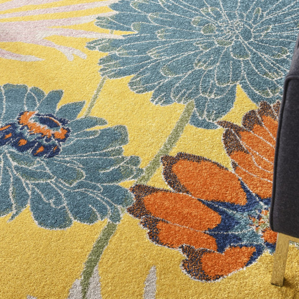 HomeRoots 9' Elegant Yellow Floral Power Loom Area Rug - Timeless Design for Living Rooms and Dining Areas 9' X 12' 551496