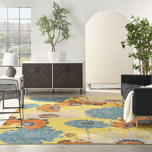 HomeRoots 9' Elegant Yellow Floral Power Loom Area Rug - Timeless Design for Living Rooms and Dining Areas 9' X 12' 551496