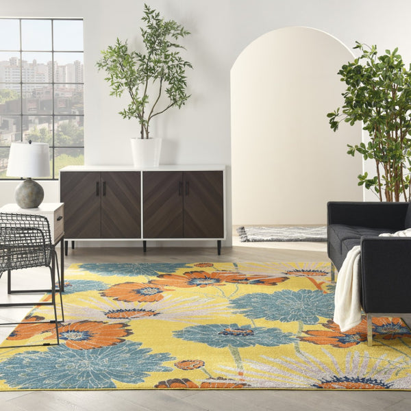 HomeRoots 9' Elegant Yellow Floral Power Loom Area Rug - Timeless Design for Living Rooms and Dining Areas 9' X 12' 551496