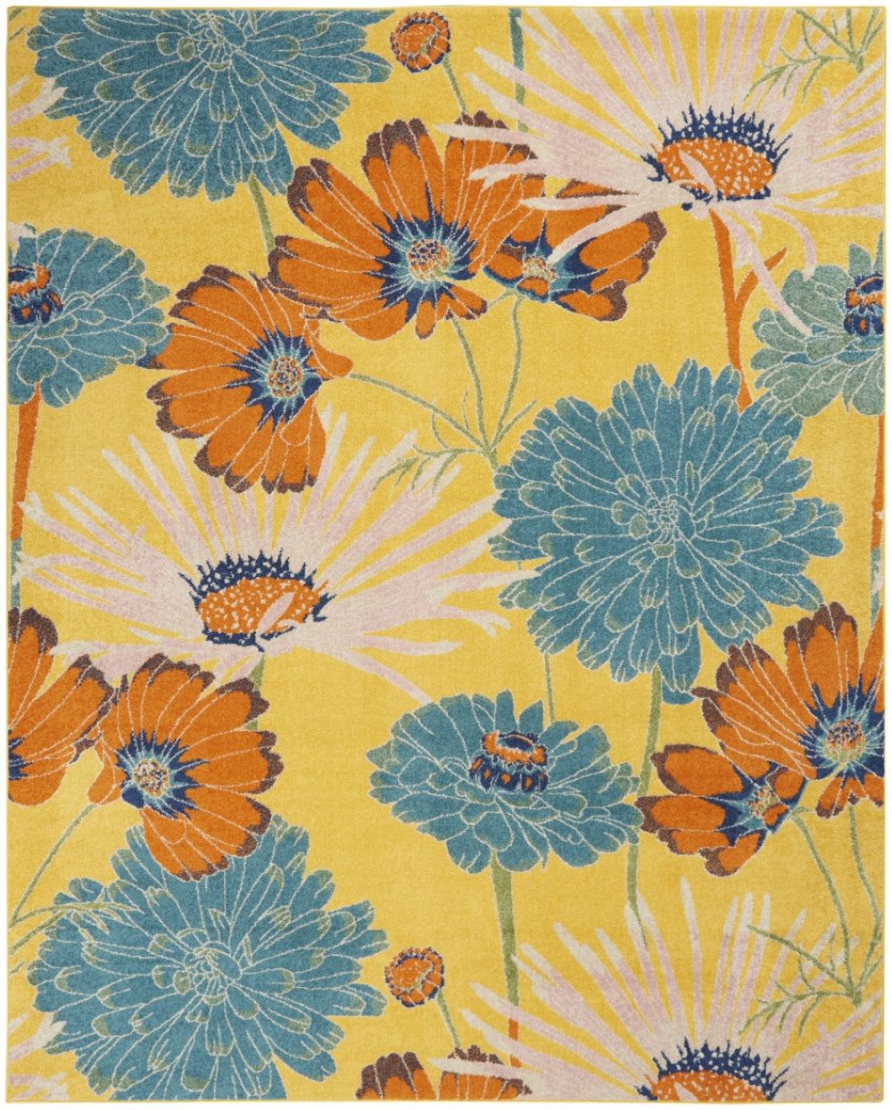 HomeRoots 9' Elegant Yellow Floral Power Loom Area Rug - Timeless Design for Living Rooms and Dining Areas 9' X 12' 551496