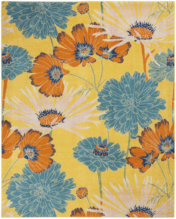HomeRoots 9' Elegant Yellow Floral Power Loom Area Rug - Timeless Design for Living Rooms and Dining Areas 9' X 12' 551496