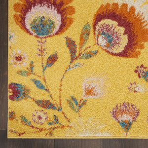 HomeRoots 9' Vibrant Yellow and Red Floral Power Loom Area Rug for Timeless Style and Warmth in Any Room 9' X 12' 551497