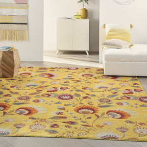 HomeRoots 9' Vibrant Yellow and Red Floral Power Loom Area Rug for Timeless Style and Warmth in Any Room 9' X 12' 551497