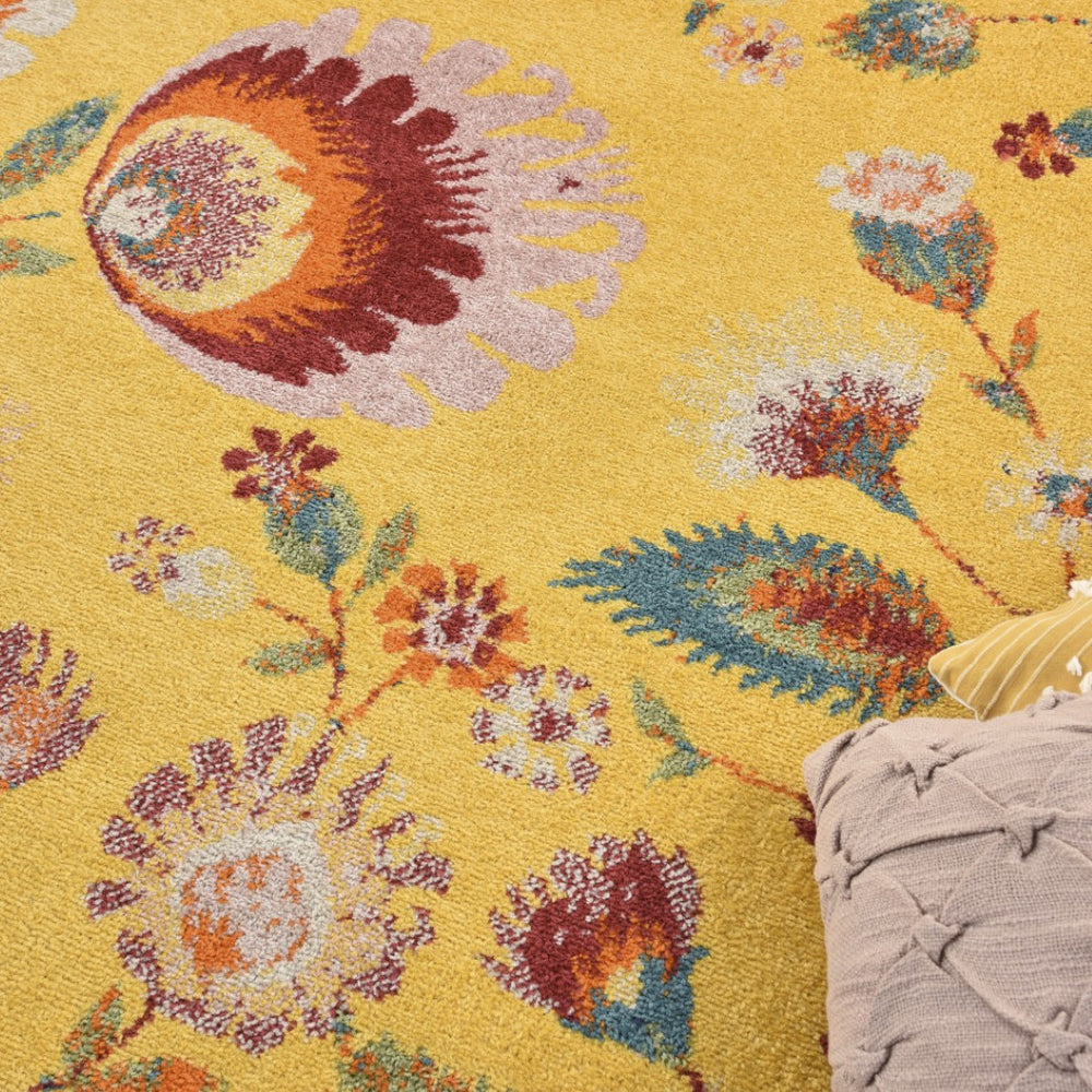 HomeRoots 9' Vibrant Yellow and Red Floral Power Loom Area Rug for Timeless Style and Warmth in Any Room 9' X 12' 551497