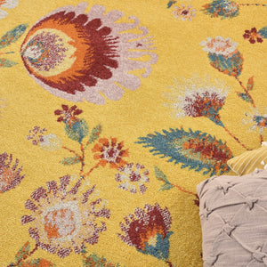HomeRoots 9' Vibrant Yellow and Red Floral Power Loom Area Rug for Timeless Style and Warmth in Any Room 9' X 12' 551497