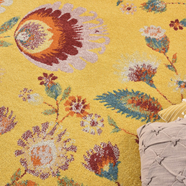 HomeRoots 9' Vibrant Yellow and Red Floral Power Loom Area Rug for Timeless Style and Warmth in Any Room 9' X 12' 551497