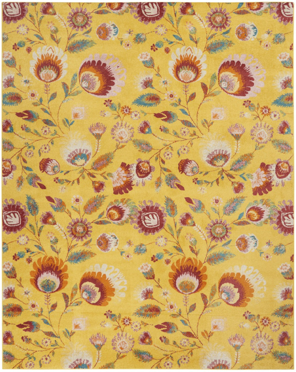HomeRoots 9' Vibrant Yellow and Red Floral Power Loom Area Rug for Timeless Style and Warmth in Any Room 9' X 12' 551497