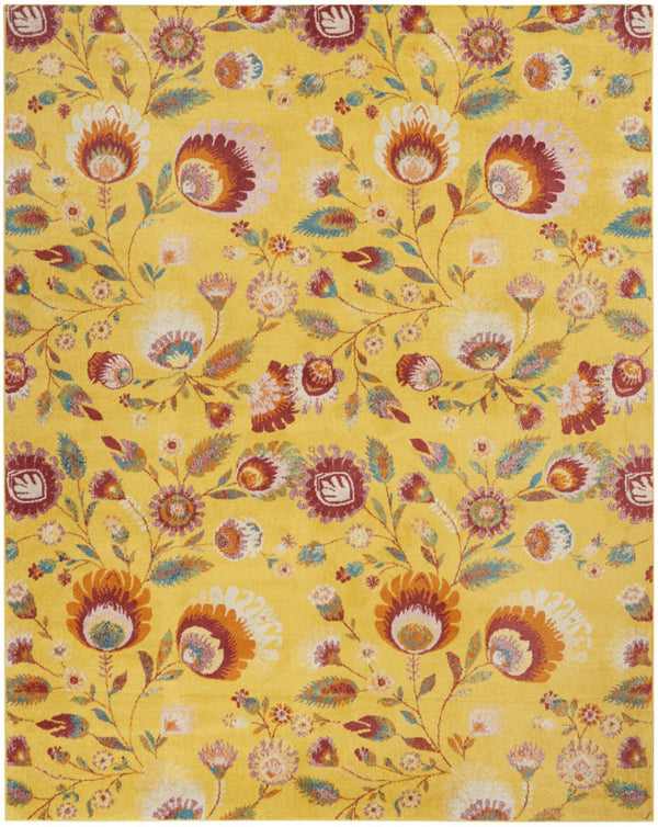 HomeRoots 9' Vibrant Yellow and Red Floral Power Loom Area Rug for Timeless Style and Warmth in Any Room 9' X 12' 551497