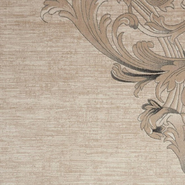 HomeRoots 5' Elegant Tan, Black & Ivory Damask Non-Skid Area Rug - Durable, Stylish, Ideal for Family Spaces 9' X 13' 551499