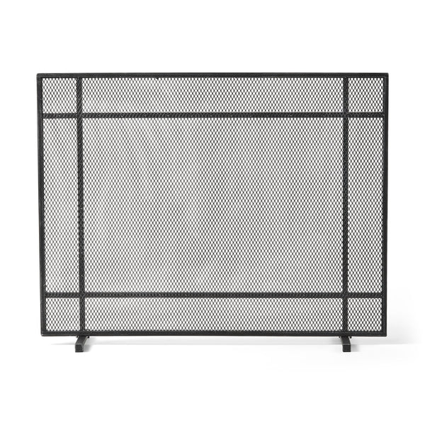 English Elm Christopher Knight Home® - FIRE Markus Modern Single Panel Iron Firescreen with Brushed Silver Finish, Minimalist Mesh Guard Black+Silver 65183.00BBSILV