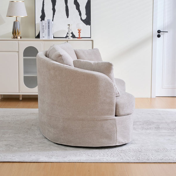English Elm 73.82" Wide Curved Chenille Loveseat with Deep Lounge Seat and Sculptural Modern Frame Taupe W3189S00034