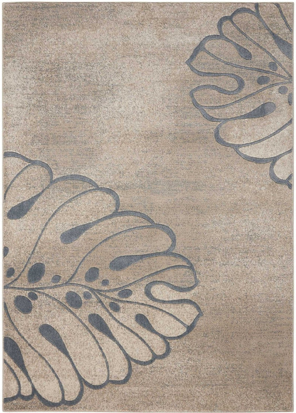 HomeRoots 5' Beige and Gray Botanical Leaves Area Rug - Stylish, Durable, Non-Skid Design for Any Room 9' X 13' 551500