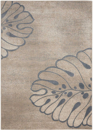 HomeRoots 5' Beige and Gray Botanical Leaves Area Rug - Stylish, Durable, Non-Skid Design for Any Room 9' X 13' 551500