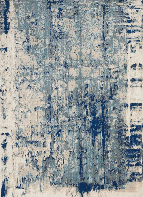 HomeRoots 5' Abstract Area Rug in Ivory, Blue & Slate Gray – Modern, Non-Skid, Stain-Resistant Design for Home 9' X 13' 551501