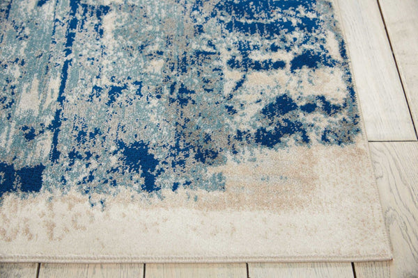 HomeRoots 5' Abstract Area Rug in Ivory, Blue & Slate Gray – Modern, Non-Skid, Stain-Resistant Design for Home 9' X 13' 551501