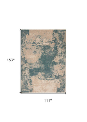 HomeRoots 9' Ivory and Teal Blue Abstract Non-Skid Area Rug - Modern Design, Durable, Stain Resistant, Easy Care 9' X 13' 551502