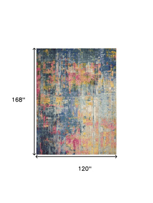 Homeroots 10' X 14' Blue And Yellow Abstract Power Loom Area Rug  Polypropylene 551503