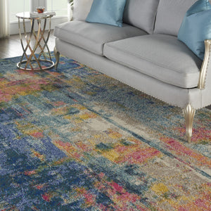 HomeRoots 10' Blue and Yellow Abstract Power Loom Area Rug - Durable, Stylish, Perfect for High-Traffic Spaces! 551503