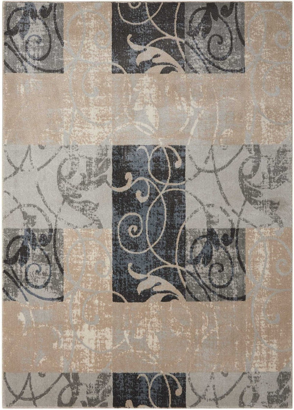 HomeRoots 9' Elegant Beige and Charcoal Floral Area Rug - Durable, Non-Skid, Stain Resistant for High-Traffic Spaces 9' X 13' 551504