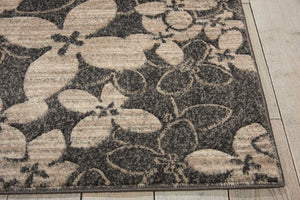 HomeRoots 9' Elegant Beige and Charcoal Floral Area Rug - Durable, Non-Skid, Stain Resistant for High-Traffic Spaces 9' X 13' 551504