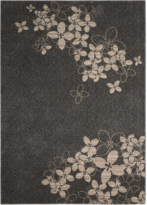 HomeRoots 9' Elegant Beige and Charcoal Floral Area Rug - Durable, Non-Skid, Stain Resistant for High-Traffic Spaces 9' X 13' 551504