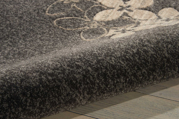 HomeRoots 9' Elegant Beige and Charcoal Floral Area Rug - Durable, Non-Skid, Stain Resistant for High-Traffic Spaces 9' X 13' 551504