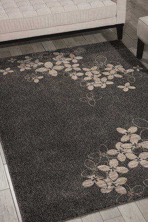 HomeRoots 9' Elegant Beige and Charcoal Floral Area Rug - Durable, Non-Skid, Stain Resistant for High-Traffic Spaces 9' X 13' 551504