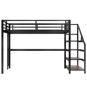 English Elm Queen Loft Bed With Desk, Storage Stairs, Led Lights & Usb Ports – Perfect For Modern Living Spaces! W1580S00477-GIGA