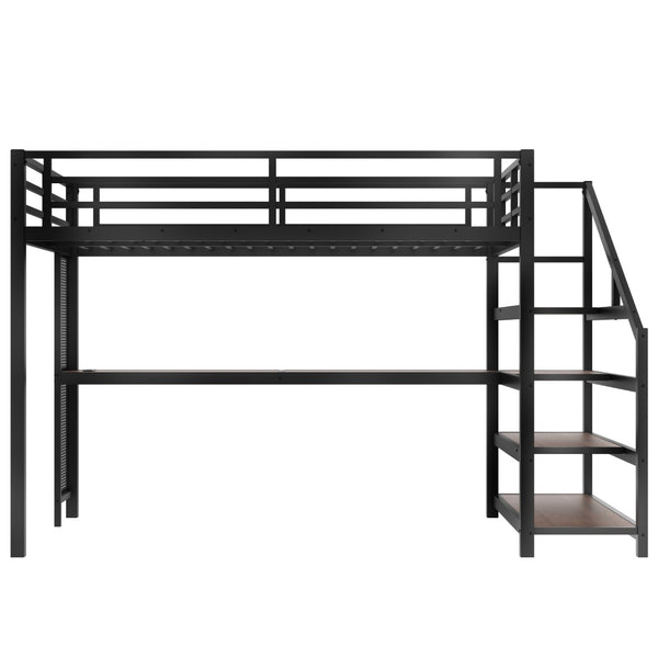 English Elm Queen Loft Bed With Desk, Storage Stairs, Led Lights & Usb Ports – Perfect For Modern Living Spaces! W1580S00477-GIGA