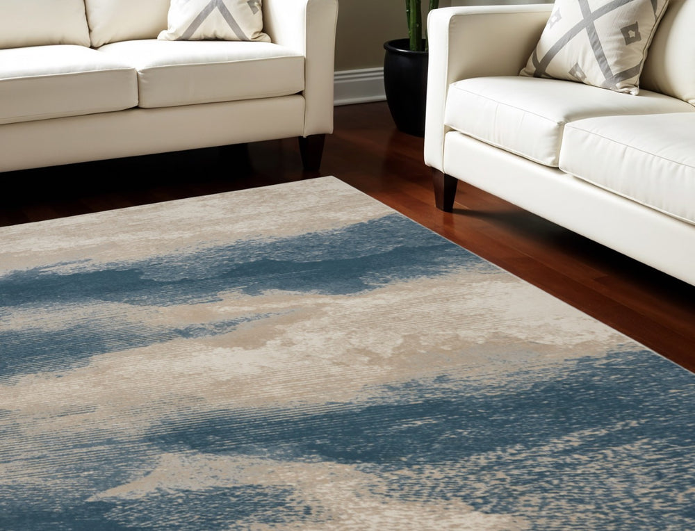 HomeRoots 5' Teal and Ivory Abstract Area Rug – Stain-Resistant, Non-Skid, Durable Design for Modern Spaces 9' X 13' 551509