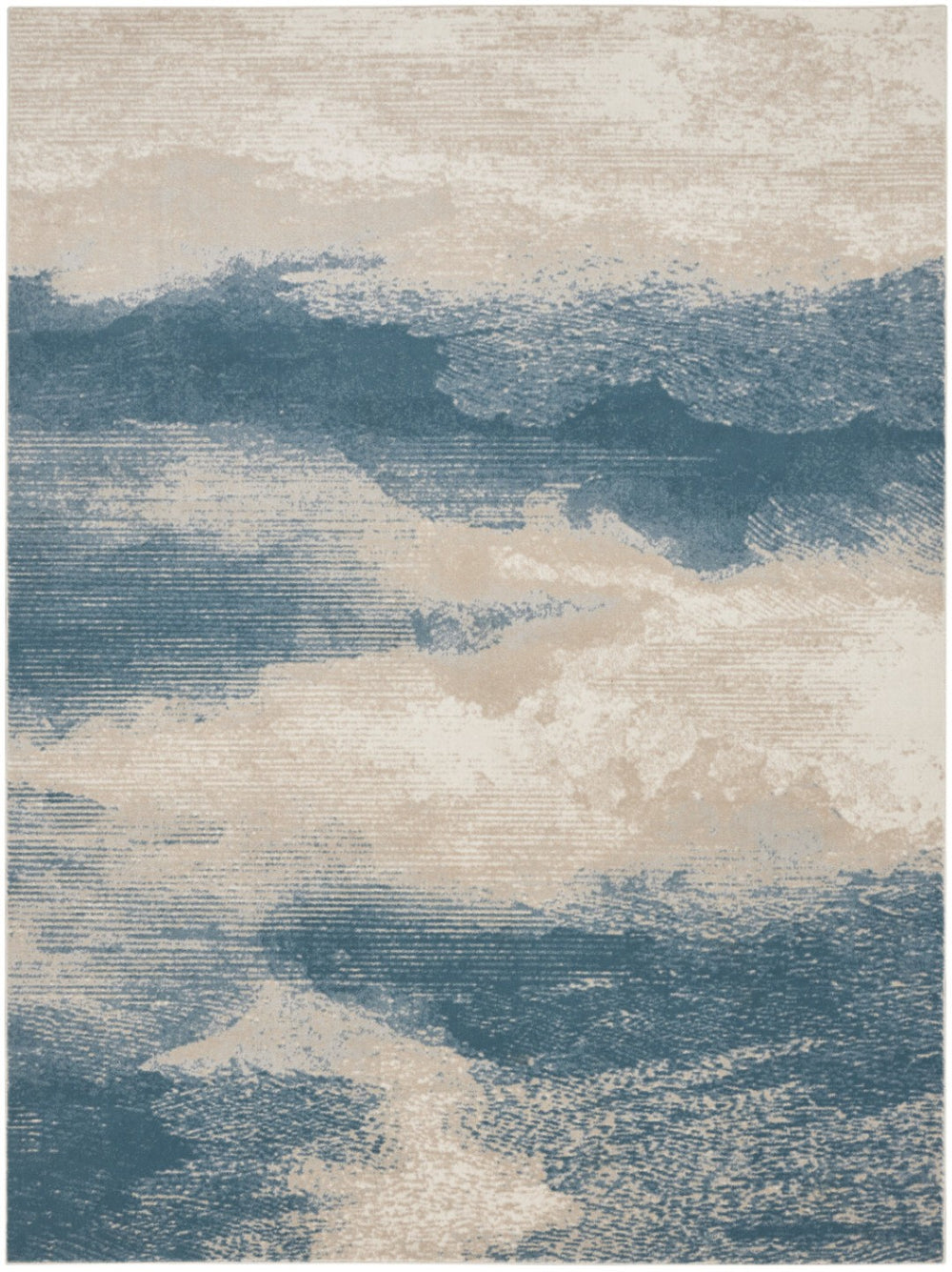 HomeRoots 5' Teal and Ivory Abstract Area Rug – Stain-Resistant, Non-Skid, Durable Design for Modern Spaces 9' X 13' 551509
