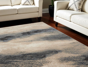 HomeRoots 5' Contemporary Gray, Black & Beige Non-Skid Area Rug – Durable, Stylish, & Easy to Clean for Homes 9' X 13' 551516