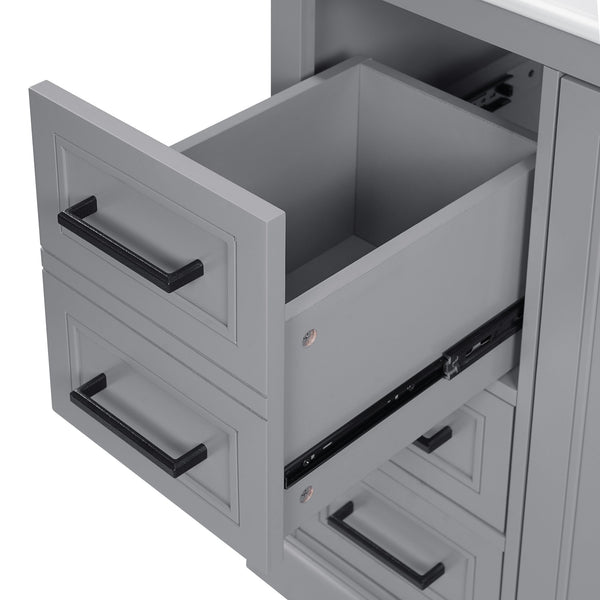 English Elm 36" Modern Bathroom Vanity with Ceramic Sink, Soft-Close Doors, 3 Drawers & Ample Storage for Small Baths Gray N729P280194E