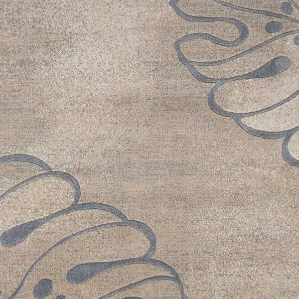 HomeRoots 5' Elegant Ivory and Gray Botanical Leaves Area Rug – Durable, Non-Skid, Stain-Resistant Design 9' X 13' 551522