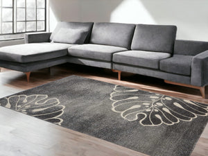 HomeRoots 5' Elegant Ivory and Gray Botanical Leaves Area Rug – Durable, Non-Skid, Stain-Resistant Design 9' X 13' 551522