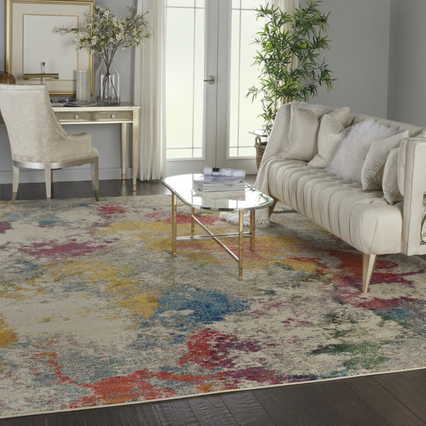 HomeRoots 10' Ivory Abstract Power Loom Area Rug - Contemporary Style for Large Spaces, Easy Care & Durable Comfort 10' X 14' 551524
