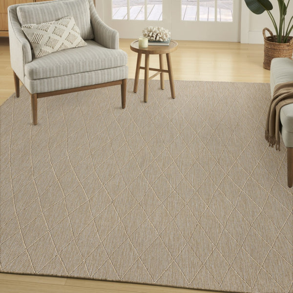 HomeRoots 8' X 10' Geometric Indoor Outdoor Area Rug - Modern Natural Light Brown, Durable & Low-Maintenance Design 551533